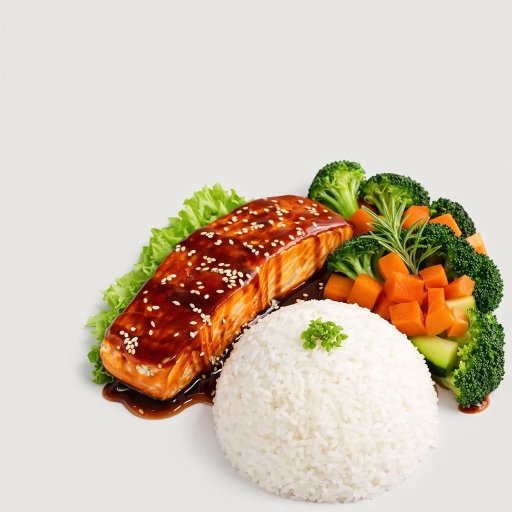 Glazed salmon with rice and vegetables